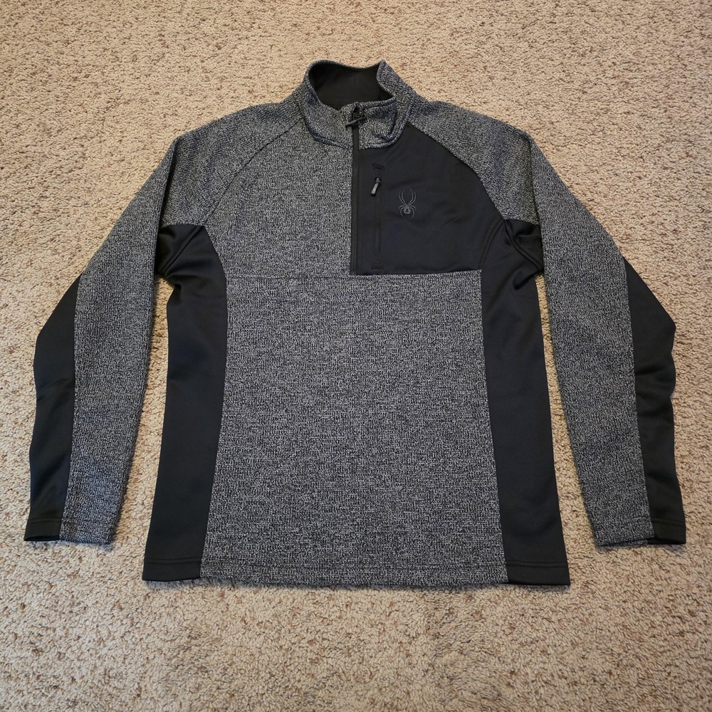 Spyder Pullover Mens Large Gray Black Half Zip Fleece Sweater Outdoor 229518 F22